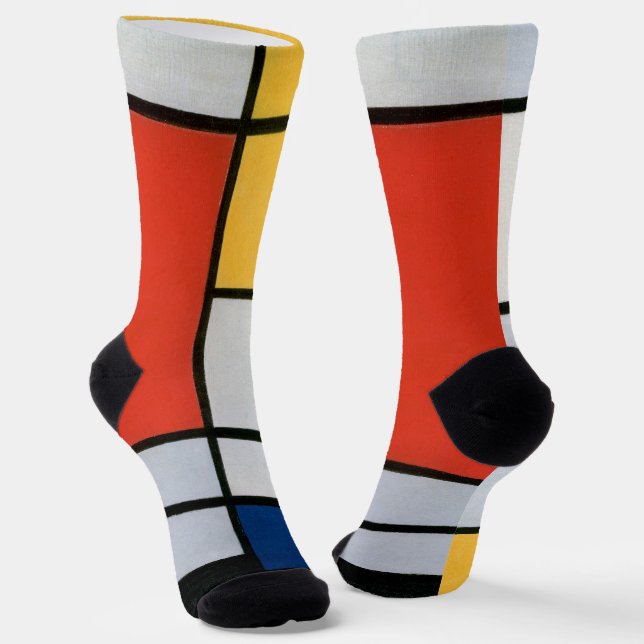 Chaussette Composition de Mondrian Rouge, Jaune, Bleu, Noir (Angulaire)