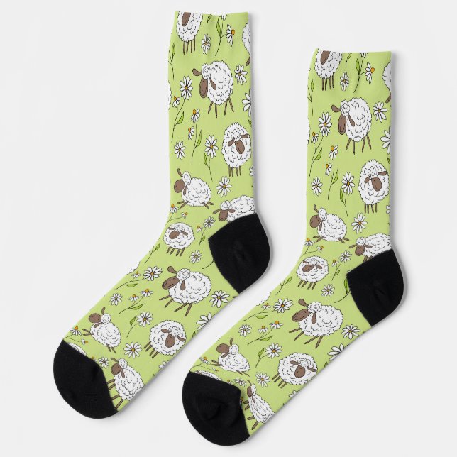 Chaussette Compter les moutons sur le vert de rosée miel (Gauche)