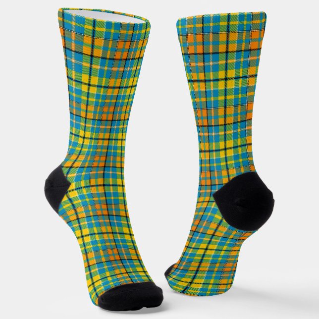 Chaussette Conception à carreaux tartan bleu jaune orange  (Angulaire)
