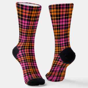 Chaussette Conception à carreaux tartan noir rose orange