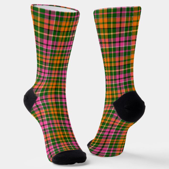 Chaussette Conception à carreaux tartan vert rose orange (Angulaire)