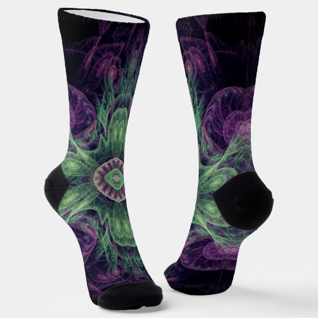 Chaussette Conception Abstraite fractale violet et verte (Angulaire)