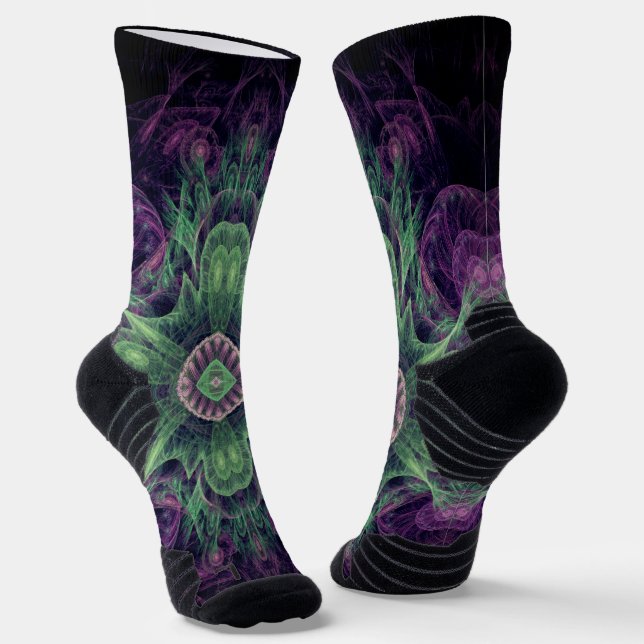 Chaussette Conception Abstraite fractale violet et verte (Angulaire)