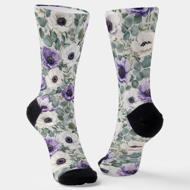Chaussette Conception d'anémone et d'eucalyptus moderne (Angulaire)