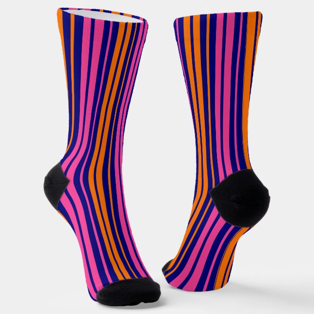 Chaussette Conception de bandes verticales orange bleu rose   (Angulaire)