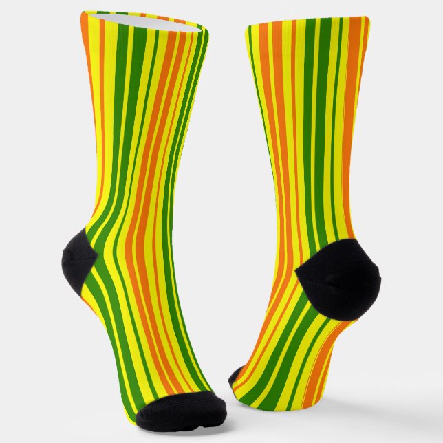 Chaussette Conception de bandes verticales orange jaune vert  (Angulaire)