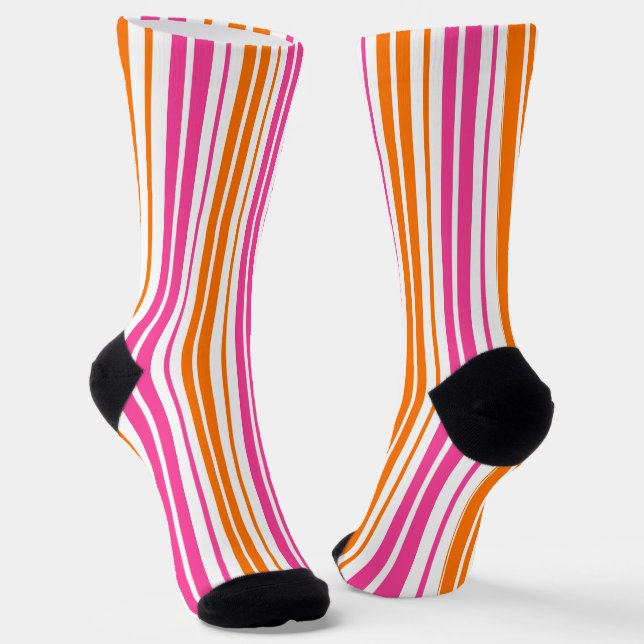 Chaussette Conception de bandes verticales rose orange blanc  (Angulaire)