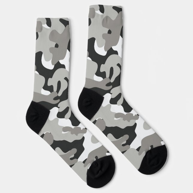 Chaussette Conception de camouflage noir, blanc, gris (Droite)