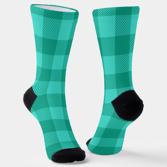 Chaussette Conception de carreaux à carreaux gingham sarcelle (Créateur téléchargé)