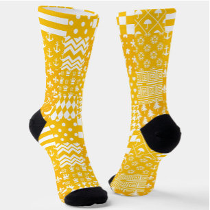 Chaussette Conception de maquillage Motif mélangé blanc jaune