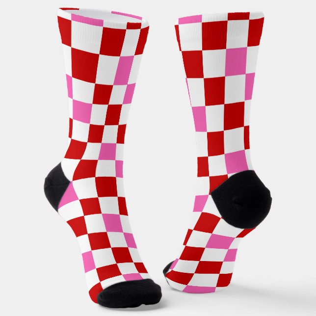 Chaussette Conception de motif à carreaux rouge blanc rose  (Angulaire)