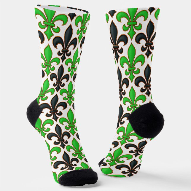 Chaussette Conception de motif baroque fleur de lis noir vert (Créateur téléchargé)