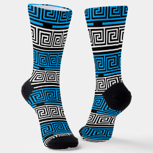 Chaussette Conception de motif de frise à clé grecque bleu no