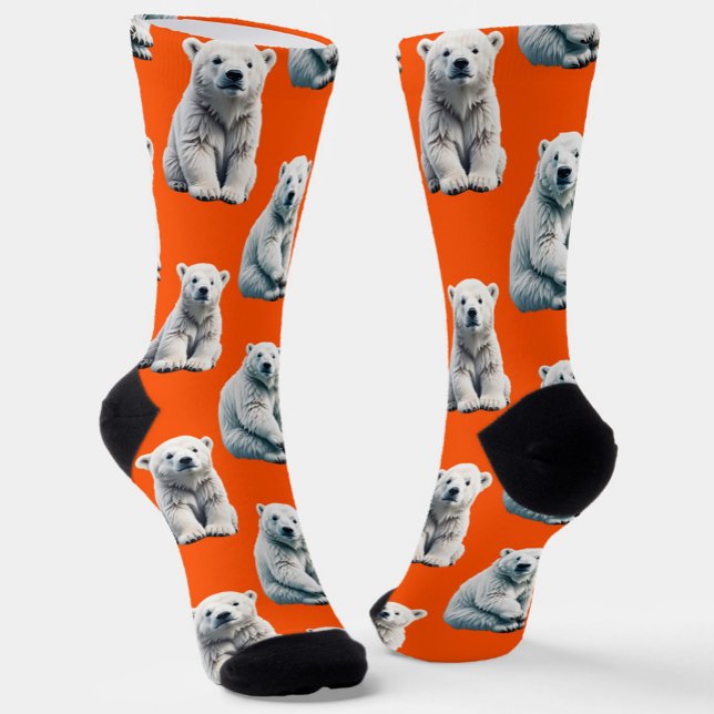 Chaussette Conception de motif d'ours polaire sur orange  (Créateur téléchargé)
