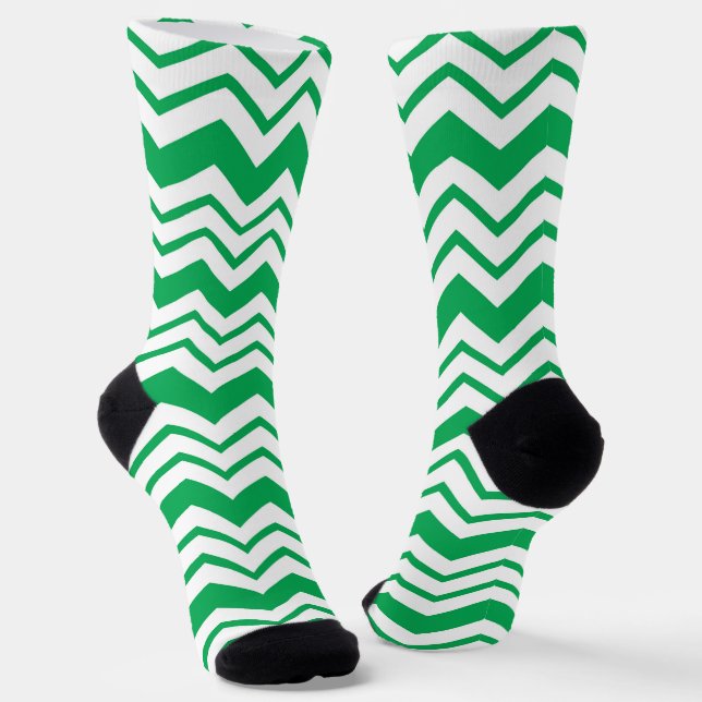 Chaussette Conception de motif en chevron zigzag blanc vert  (Angulaire)