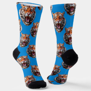 Chaussette Conception de motif tête de tigre bleu
