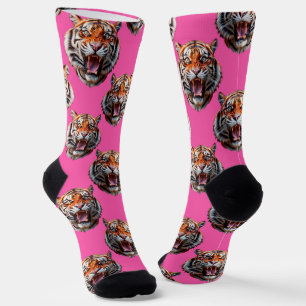 Chaussette Conception de motif tête de tigre rose