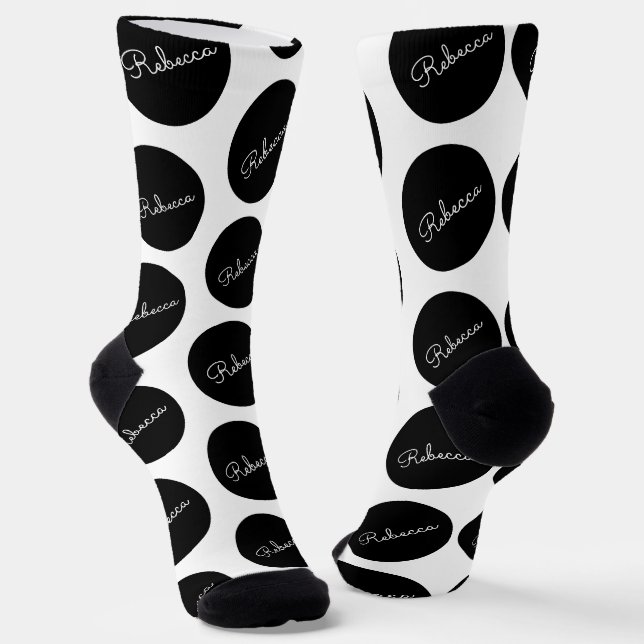 Chaussette Conception de points Polka Noir & Blanc Rétro-Mode (Angulaire)