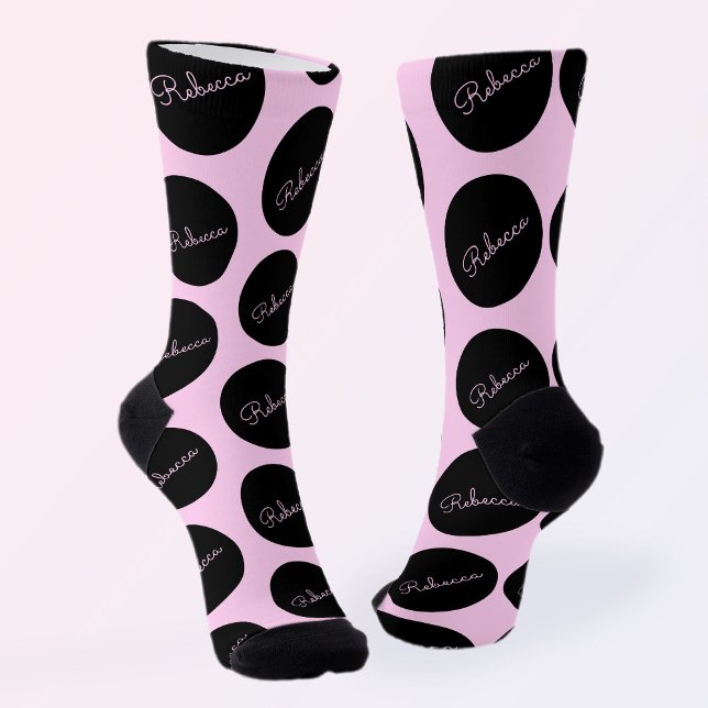 Chaussette Conception de points Polka Noir et Rose rétro-mode (Créateur téléchargé)