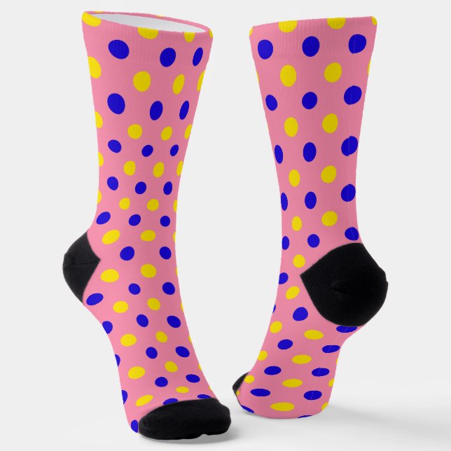 Chaussette Conception de points polka rose bleu jaune  (Angulaire)