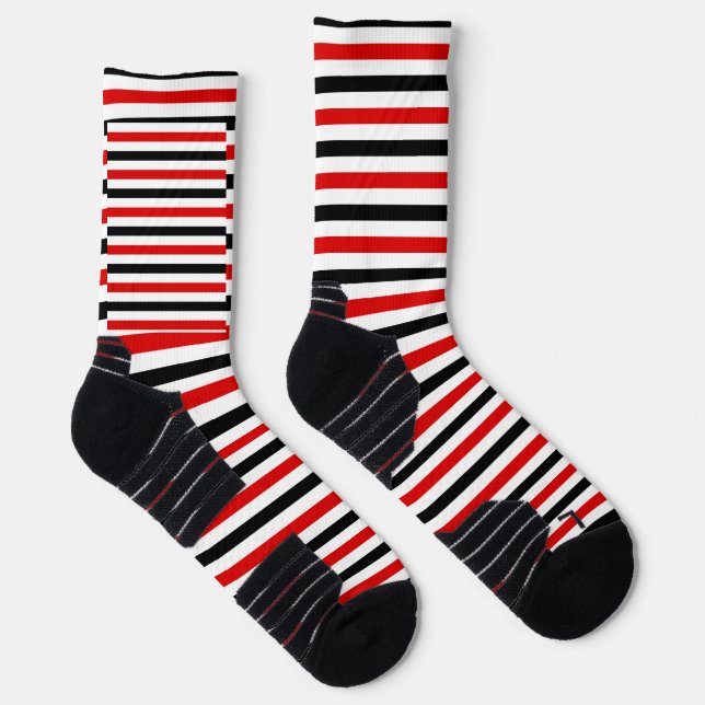 Chaussette Conception de rayures rouges noires et blanches (Droite)