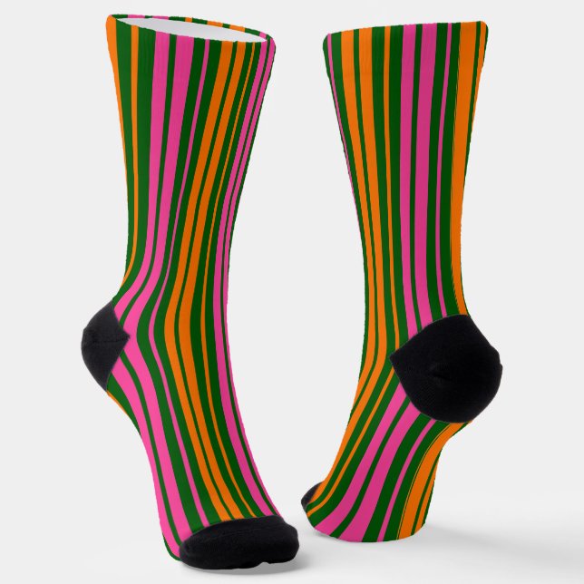 Chaussette Conception de rayures verticales vert orange rose  (Angulaire)