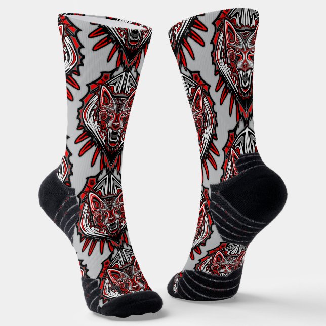 Chaussette Conception de totem tribal Haida de loup (Angulaire)