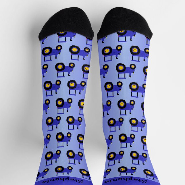 Chaussette Conception de tracteur bleu personnalisée (Haut)