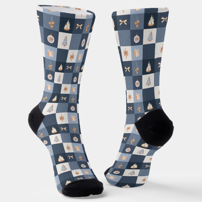 Chaussette Conception de vacances Bleu Poussiéreux et Or (Angulaire)