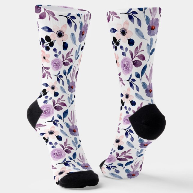 Chaussette Conception florale délicate avec feuilles de lavan (Angulaire)