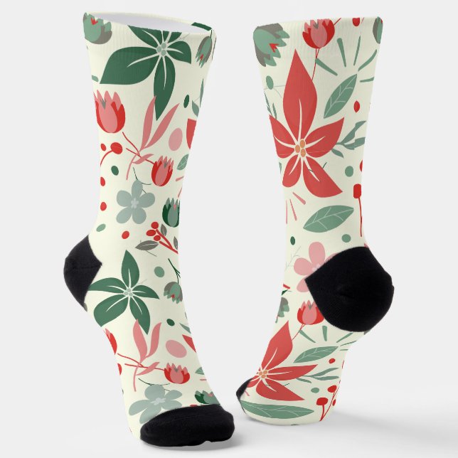 Chaussette Conception florale lumineuse avec feuilles vertes  (Angulaire)