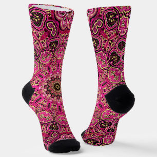 Chaussette Conception géométrique de mandala rose chaud