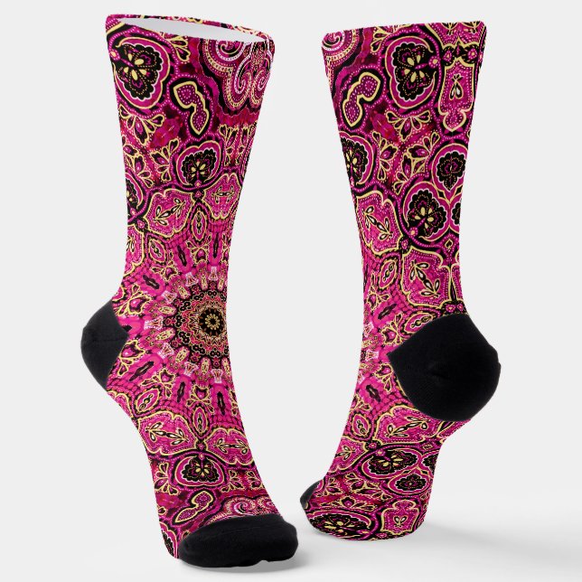 Chaussette Conception géométrique de mandala rose chaud (Angulaire)