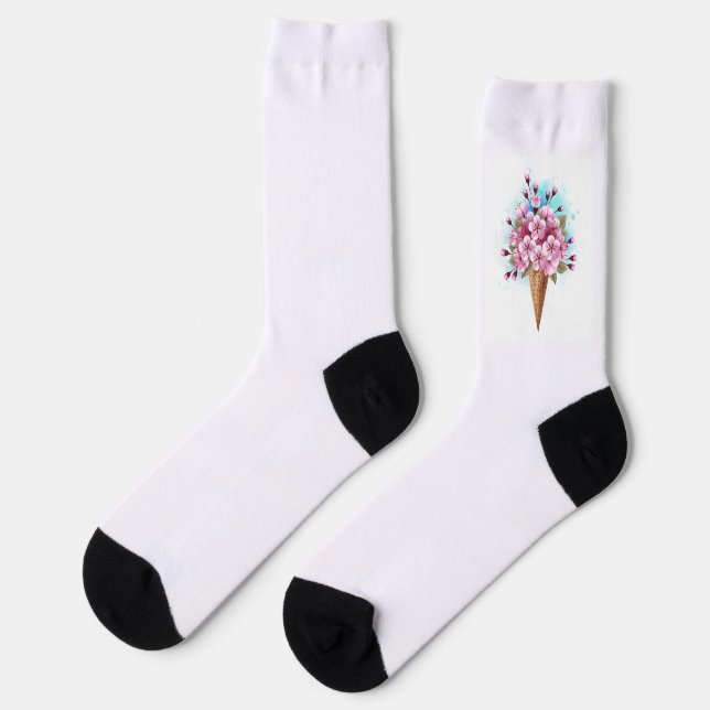 Chaussette Cône rose Sakura crème glacée gaufre (Gauche)