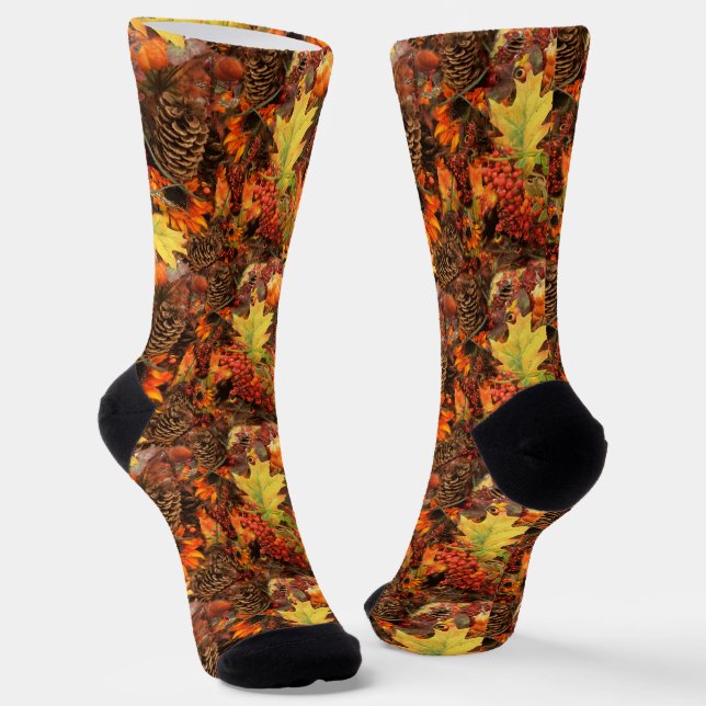 Chaussette Cônes de pin et feuilles d'automne (Angulaire)