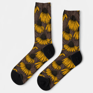 Chaussette Confleurs jaunes sur chaussettes brun foncé