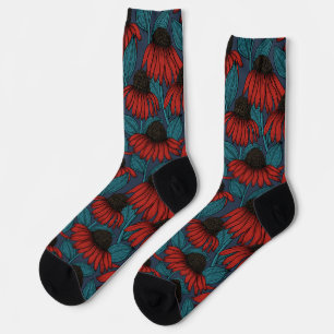 Chaussette Confleurs rouges sur chaussettes bleu foncé