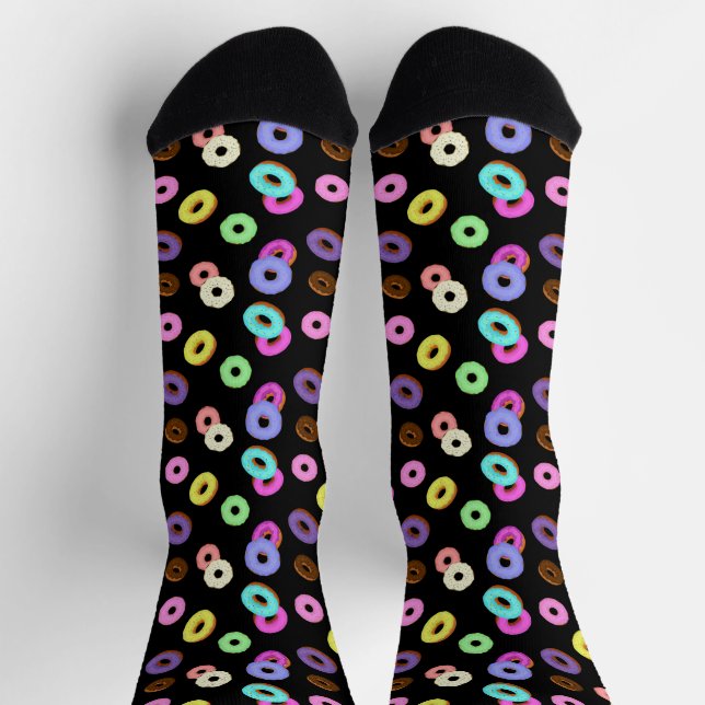 Chaussette Cool amusant beignets colorés motif noir (Haut)