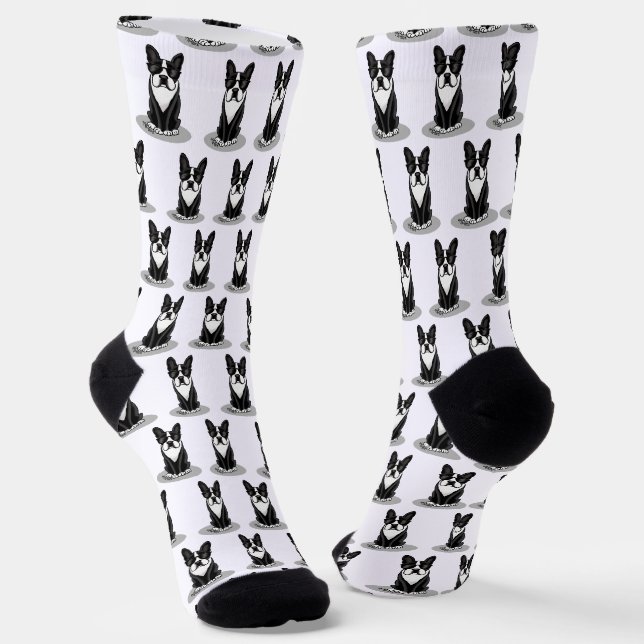 Chaussette Cool Boston Terrier Dog (noir) avec lunettes de so (Angulaire)