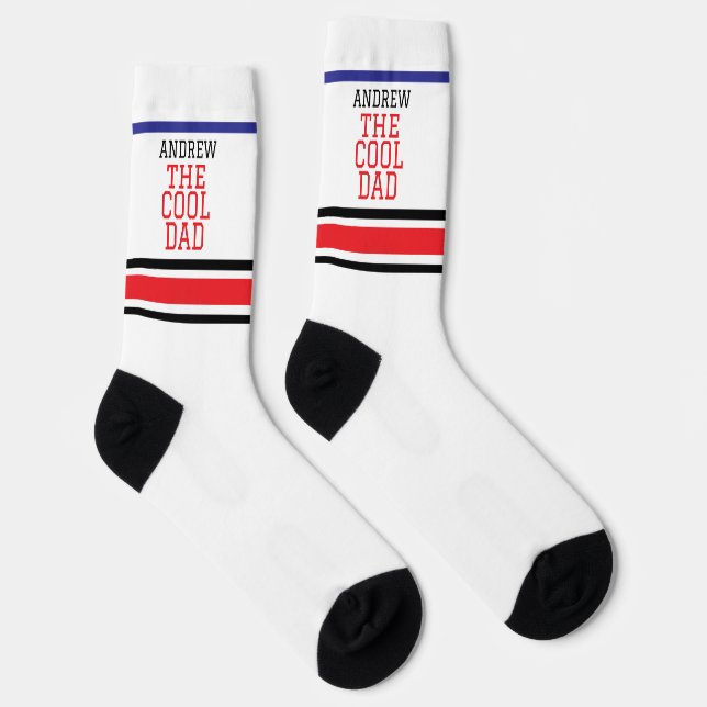 Chaussette Cool Papa Personnalisé Rouge Bleu Blanc (Droite)