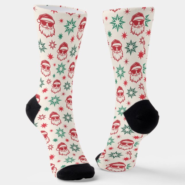 Chaussette Cool Père Noël rétro crème verte pâle rouge Noël (Angulaire)
