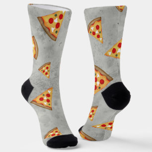 Chaussette Cool pizza tranches vintage gris motif