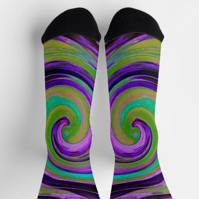 Chaussette Cool Retro Purple et Chartreuse Liquid Art Swirl (Haut)