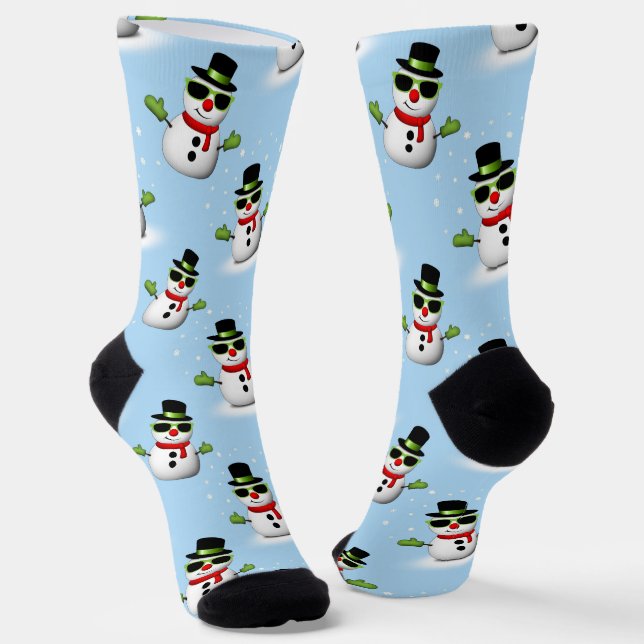 Chaussette Cool Snowman Noël motif bleu hiver (Angulaire)