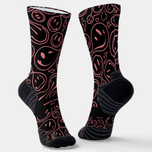 Chaussette Cool Sourire Visage Melting Sourire Motif rose