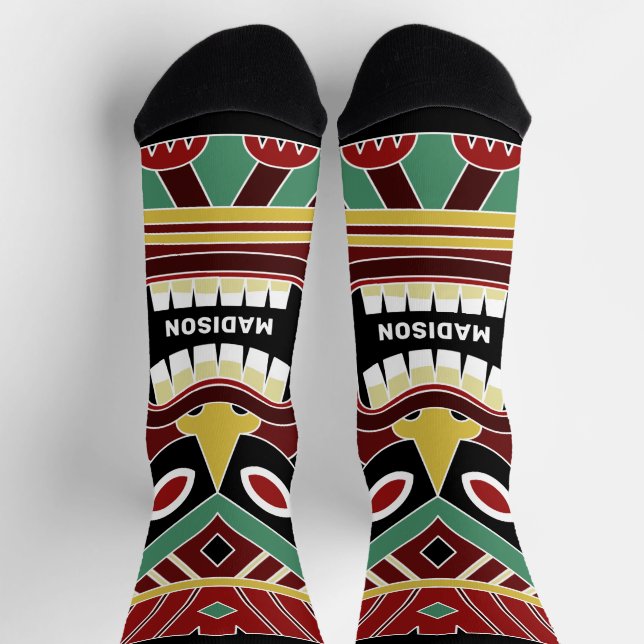 Chaussette Cool Tiki Totems nom personnalisé (Haut)