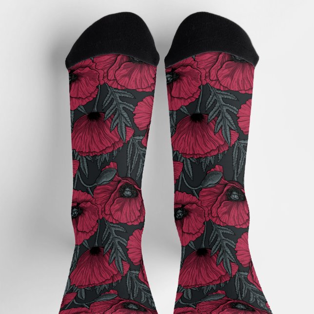 Chaussette Coquelicots en Magenta Viva  (Haut)