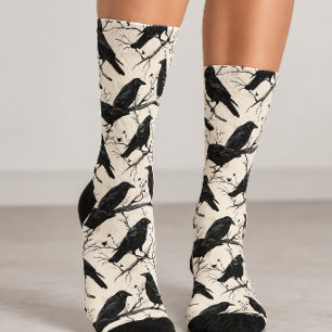 Chaussette Corbeau sur branches Crow Halloween Gothique