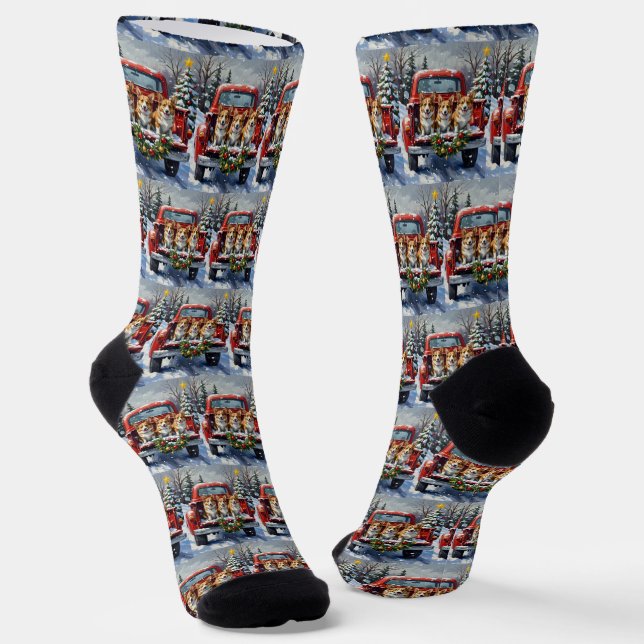 Chaussette Corgi Noël Camion Rouge Fêtes (Angulaire)