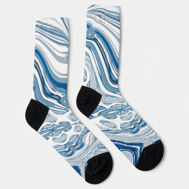 Chaussette côte plage nautique vagues aquarelle bleu tourbill (Droite)